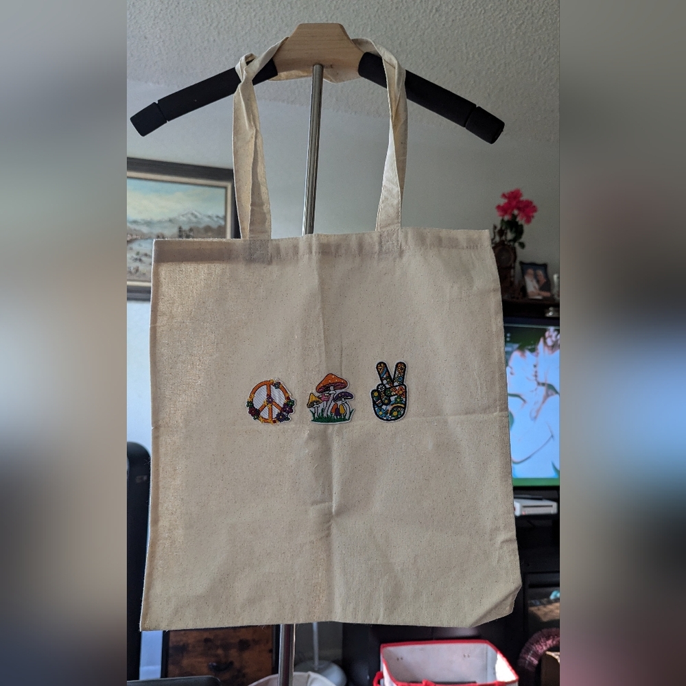 Embroidered Beige Tote Bag